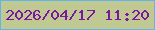 文字の大きさ：3、枠の色：61b5e9、背景の色：bfc991、文字の色：7c17a0 無料ブログパーツのブログ時計