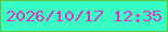 文字の大きさ：2、枠の色：61c33a、背景の色：37fdc5、文字の色：d738be 無料ブログパーツのブログ時計