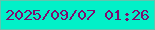 文字の大きさ：5、枠の色：61c4ae、背景の色：02f0c8、文字の色：800c6f 無料ブログパーツのブログ時計