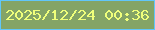 文字の大きさ：4、枠の色：61c6fa、背景の色：84a466、文字の色：f0ff7b 無料ブログパーツのブログ時計