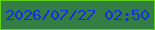 文字の大きさ：5、枠の色：61d117、背景の色：347d44、文字の色：0c31e2 無料ブログパーツのブログ時計