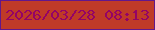 文字の大きさ：1、枠の色：62178b、背景の色：bf3a28、文字の色：940366 無料ブログパーツのブログ時計