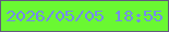 文字の大きさ：5、枠の色：62587e、背景の色：6af832、文字の色：748ce8 無料ブログパーツのブログ時計