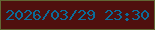 文字の大きさ：4、枠の色：626734、背景の色：4f100e、文字の色：0a6c9a 無料ブログパーツのブログ時計
