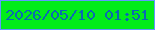 文字の大きさ：2、枠の色：6297ff、背景の色：02ec19、文字の色：0a6ab1 無料ブログパーツのブログ時計
