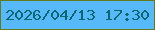 文字の大きさ：1、枠の色：637a1d、背景の色：57b9f7、文字の色：0b6773 無料ブログパーツのブログ時計