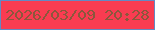 文字の大きさ：5、枠の色：6389c3、背景の色：f93c51、文字の色：8c573c 無料ブログパーツのブログ時計
