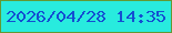 文字の大きさ：1、枠の色：639934、背景の色：28ebde、文字の色：144ed2 無料ブログパーツのブログ時計