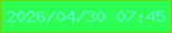 文字の大きさ：2、枠の色：63d713、背景の色：2cfe53、文字の色：5dfcc5 無料ブログパーツのブログ時計