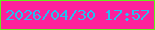 文字の大きさ：5、枠の色：63ed1b、背景の色：fc219c、文字の色：26c0f0 無料ブログパーツのブログ時計