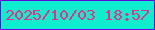 文字の大きさ：1、枠の色：6405da、背景の色：0eedcd、文字の色：f22985 無料ブログパーツのブログ時計