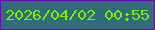 文字の大きさ：4、枠の色：640faf、背景の色：346b7a、文字の色：79f004 無料ブログパーツのブログ時計