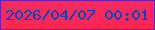 文字の大きさ：3、枠の色：641ec2、背景の色：fb295e、文字の色：0342b7 無料ブログパーツのブログ時計