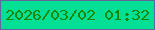 文字の大きさ：1、枠の色：64659e、背景の色：03df95、文字の色：1c8606 無料ブログパーツのブログ時計
