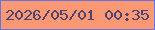 文字の大きさ：2、枠の色：6474e1、背景の色：fd9875、文字の色：4c446f 無料ブログパーツのブログ時計