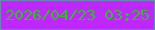 文字の大きさ：4、枠の色：648bad、背景の色：be28fe、文字の色：35bd23 無料ブログパーツのブログ時計