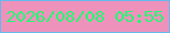 文字の大きさ：5、枠の色：64b8ed、背景の色：ee92bc、文字の色：21fe72 無料ブログパーツのブログ時計