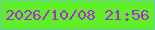 文字の大きさ：5、枠の色：64cca9、背景の色：60ee28、文字の色：ab2bdb 無料ブログパーツのブログ時計