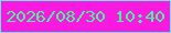 文字の大きさ：5、枠の色：64e7fa、背景の色：f91adf、文字の色：43f794 無料ブログパーツのブログ時計