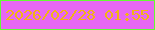 文字の大きさ：5、枠の色：64fc32、背景の色：e767f3、文字の色：f2b413 無料ブログパーツのブログ時計