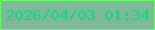 文字の大きさ：4、枠の色：64ff5a、背景の色：7eba9a、文字の色：0dd980 無料ブログパーツのブログ時計