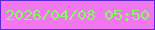 文字の大きさ：3、枠の色：6527d4、背景の色：f077ee、文字の色：86fa62 無料ブログパーツのブログ時計