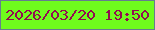 文字の大きさ：4、枠の色：657e8f、背景の色：6ffc1d、文字の色：920c50 無料ブログパーツのブログ時計
