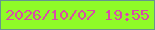 文字の大きさ：1、枠の色：65968d、背景の色：8ffb28、文字の色：d94ba9 無料ブログパーツのブログ時計