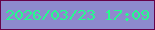 文字の大きさ：1、枠の色：660248、背景の色：8d8acd、文字の色：25fb8d 無料ブログパーツのブログ時計