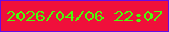 文字の大きさ：1、枠の色：660de6、背景の色：f0103b、文字の色：4ef809 無料ブログパーツのブログ時計