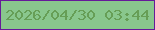 文字の大きさ：5、枠の色：661b99、背景の色：89c78d、文字の色：669e56 無料ブログパーツのブログ時計