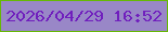 文字の大きさ：1、枠の色：66b805、背景の色：9987c7、文字の色：701fbd 無料ブログパーツのブログ時計