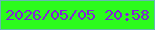 文字の大きさ：5、枠の色：66b9b0、背景の色：2cfb1c、文字の色：8421d9 無料ブログパーツのブログ時計