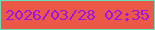 文字の大きさ：2、枠の色：66e1ba、背景の色：ec5848、文字の色：9c14ec 無料ブログパーツのブログ時計