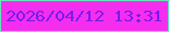 文字の大きさ：3、枠の色：66e4bc、背景の色：f52def、文字の色：731fea 無料ブログパーツのブログ時計