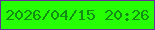 文字の大きさ：2、枠の色：673098、背景の色：27ff03、文字の色：128d13 無料ブログパーツのブログ時計
