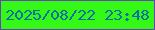 文字の大きさ：2、枠の色：6743b4、背景の色：34f815、文字の色：0e6da2 無料ブログパーツのブログ時計