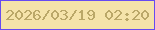 文字の大きさ：3、枠の色：674bf2、背景の色：f5e3aa、文字の色：baa768 無料ブログパーツのブログ時計
