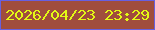 文字の大きさ：1、枠の色：6760df、背景の色：a04d3c、文字の色：e3f915 無料ブログパーツのブログ時計