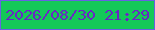 文字の大きさ：2、枠の色：6761e2、背景の色：14c958、文字の色：6a27c5 無料ブログパーツのブログ時計