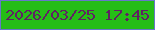 文字の大きさ：3、枠の色：6777c8、背景の色：25bd16、文字の色：602163 無料ブログパーツのブログ時計