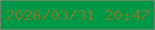 文字の大きさ：5、枠の色：678a6f、背景の色：009747、文字の色：747e29 無料ブログパーツのブログ時計