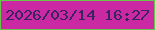 文字の大きさ：4、枠の色：67c549、背景の色：cb28a4、文字の色：39245e 無料ブログパーツのブログ時計