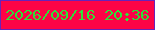 文字の大きさ：5、枠の色：6823b9、背景の色：fc0446、文字の色：2fe038 無料ブログパーツのブログ時計