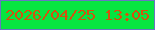 文字の大きさ：3、枠の色：6875c2、背景の色：07e540、文字の色：d3520e 無料ブログパーツのブログ時計