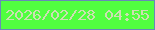 文字の大きさ：2、枠の色：688ab8、背景の色：51ff40、文字の色：cddfb3 無料ブログパーツのブログ時計