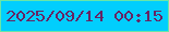 文字の大きさ：3、枠の色：68e6a8、背景の色：01cefd、文字の色：672464 無料ブログパーツのブログ時計
