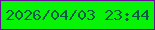 文字の大きさ：5、枠の色：690d9a、背景の色：07f407、文字の色：095c47 無料ブログパーツのブログ時計