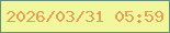 文字の大きさ：2、枠の色：698e77、背景の色：f0f79f、文字の色：e4a155 無料ブログパーツのブログ時計