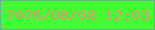 文字の大きさ：4、枠の色：69b485、背景の色：43fd30、文字の色：df9475 無料ブログパーツのブログ時計
